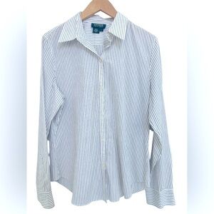 Lauren Ralph Lauren Black & White Striped Long Sleeve Button Down Shirt